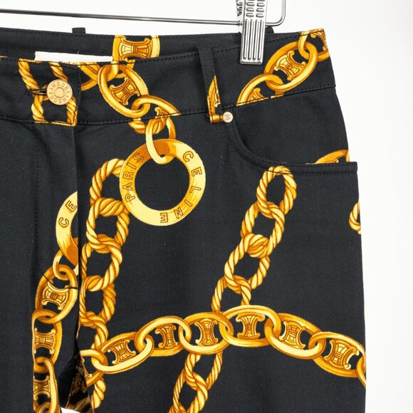 Celine SS/04 Black Chain-Motif Cotton Twill Skinny Pants - Picture 4 of 10